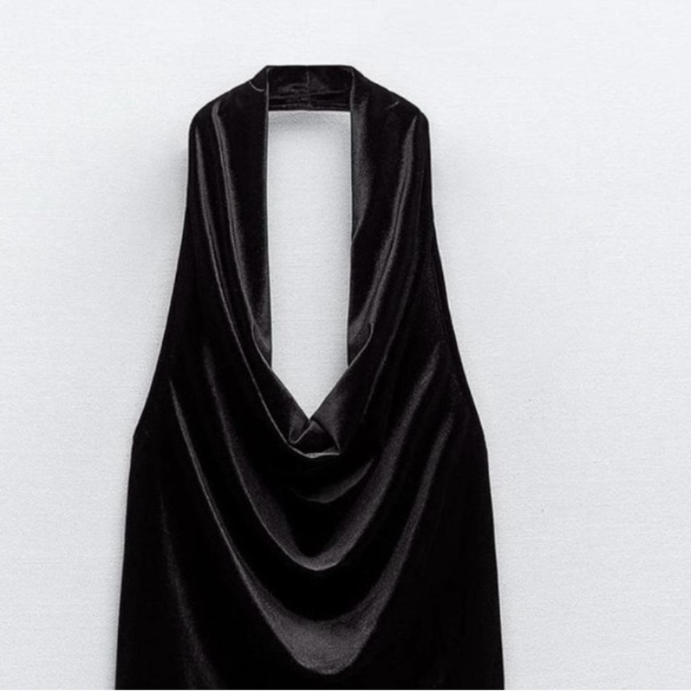 Zara Black Halter Cowl Neck Cocktail Dress